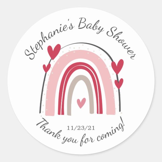 Rood Roze Hart Regenboog Baby shower Favor Ronde Sticker (Voorkant)