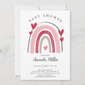 Rood Roze Hart Regenboog Baby shower Invitation Kaart (Voorkant)