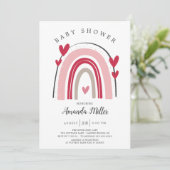 Rood Roze Hart Regenboog Baby shower Invitation Kaart (Staand voorkant)
