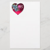 ROOD ROZE HART & VERGEET ME NOTS MONOGRAM BRIEFPAPIER (Voorkant)