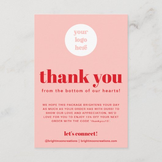 Rood Roze Hartelijk dank voor uw bestelling Voeg k Informatiekaartje (Achterkant)