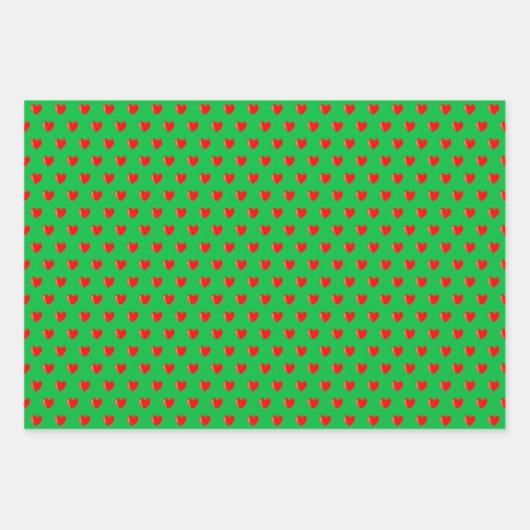 Rood & roze hartritme op groen, rood en wit inpakpapier vel (Voorkant 3)