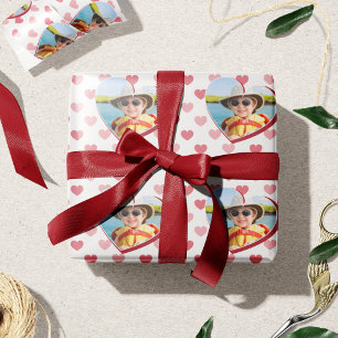 Rood + Roze hartsatroon met foto-Valentijnsdag Cadeaupapier