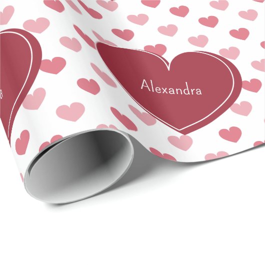 Rood + roze hartsatroon met Valentijnsdag Naam Cadeaupapier (Rol Hoek)