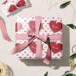 Rood + roze hartsatroon met Valentijnsdag Naam Cadeaupapier
