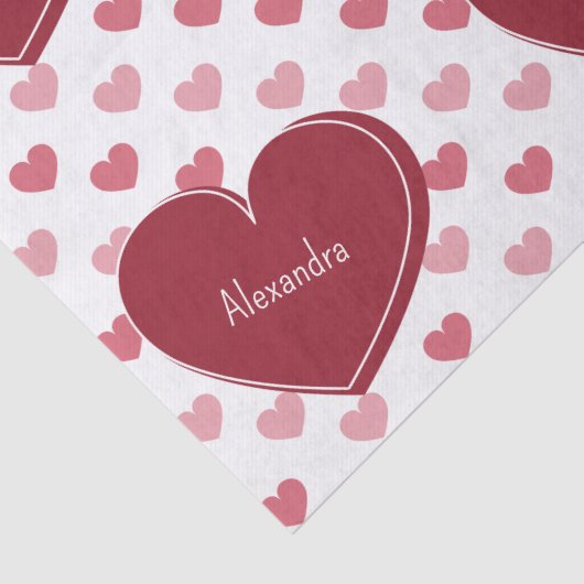 Rood + roze hartsatroon met Valentijnsdag Naam Tissuepapier (Detail)