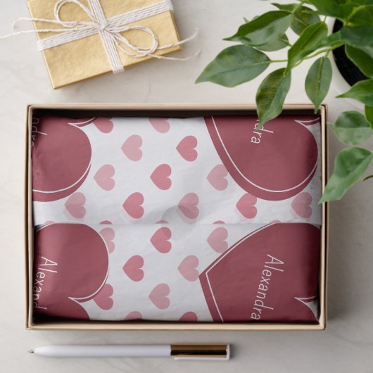 Rood + roze hartsatroon met Valentijnsdag Naam Tissuepapier (Geschenk)