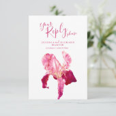 Rood roze Iris bloem kunst bruiloft RSVP Kaartje (Staand voorkant)