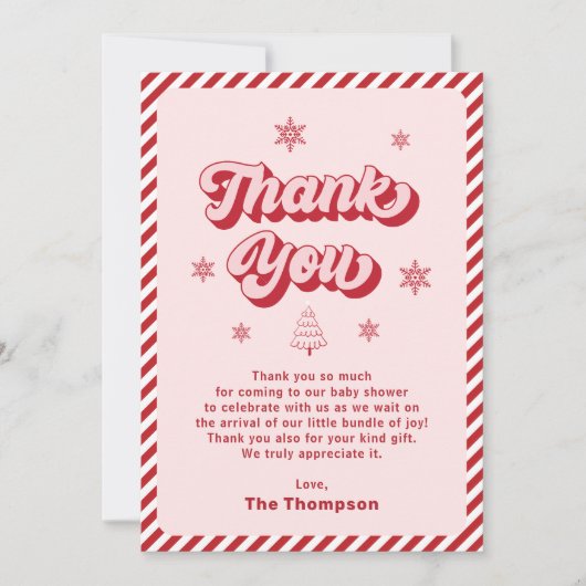 Rood Roze Kerst Baby shower Bedankkaart (Voorkant)