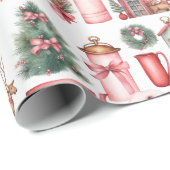 Rood roze kerstboom krans patroon cadeaupapier (Rol Hoek)