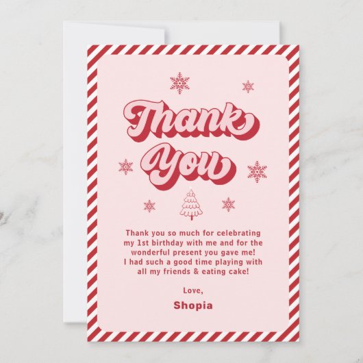 Rood Roze Kerstfeest Bedankkaart (Voorkant)