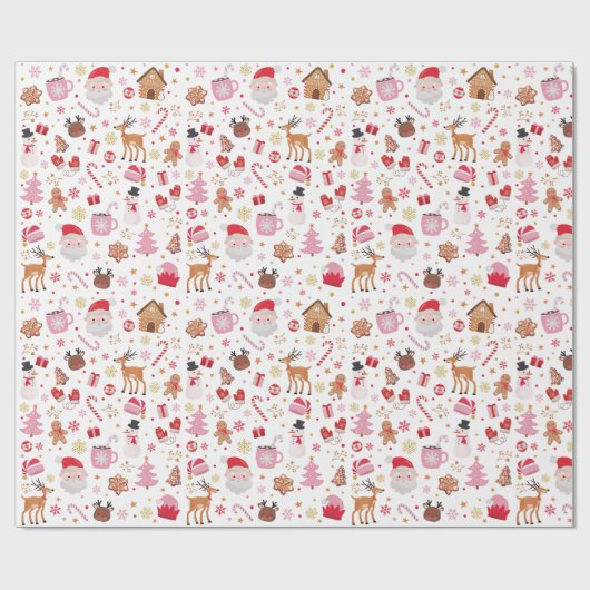 Rood Roze Kerstmis Sinterklaas rendieren Wonderlan Cadeaupapier (Vlak)