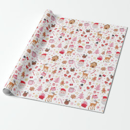 Rood Roze Kerstmis Sinterklaas rendieren Wonderlan Cadeaupapier