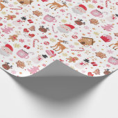Rood Roze Kerstmis Sinterklaas rendieren Wonderlan Cadeaupapier (Hoek)