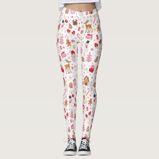 Rood Roze Kerstwinter Wonderland Kerstman Leggings (Voorkant)