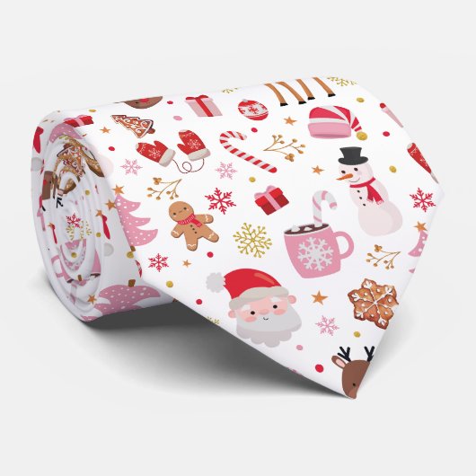 Rood Roze Kerstwinter Wonderland Kerstman Stropdas (Opgerold)