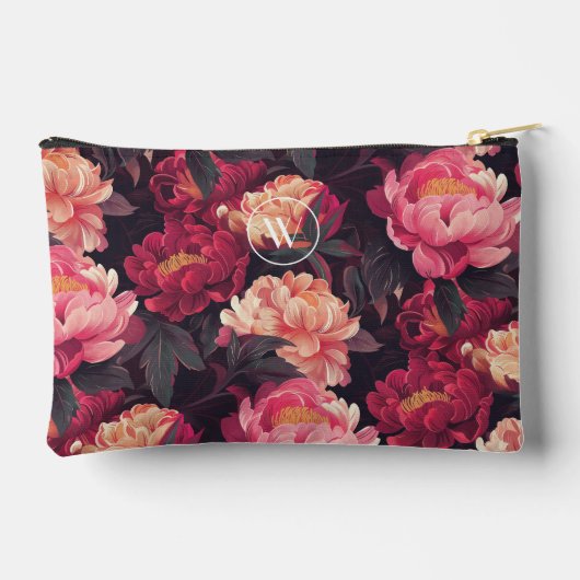 Rood roze kleurrijk  Florapatroon, monogram Etui (Achterkant)