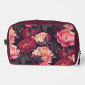 Rood roze kleurrijke  bloemmotief, monogram toilettasje (Voorkant)