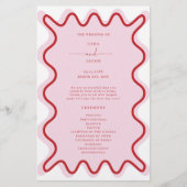 Rood Roze Levendige Wavy Border Ceremonie Programm (Voorkant)