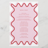 Rood Roze Levendige Wavy Border Ceremonie Programm (Achterkant)
