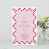 Rood Roze Levendige Wavy Border Ceremonie Programm (Staand voorkant)