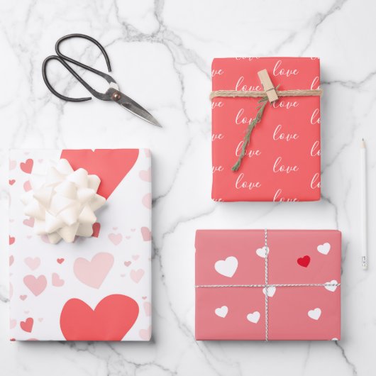 Rood, roze, liefje, hart en Valentijnse  ompakken Inpakpapier Vel (Voorkant)