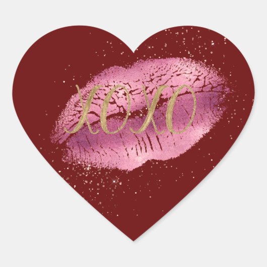 Rood Roze Lippen Goud XOXO Hart Sticker (Voorkant)