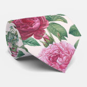 Rood, Roze & Magenta Roos Bloemen met Groen Blader Stropdas (Opgerold)