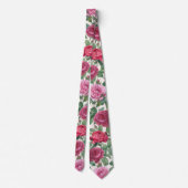 Rood, Roze & Magenta Roos Bloemen met Groen Blader Stropdas (Achterkant)