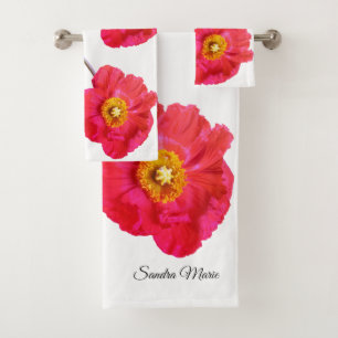 Rood roze mager papaver wit bad handdoek
