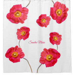 Rood roze mager papaver wit douchegordijn
