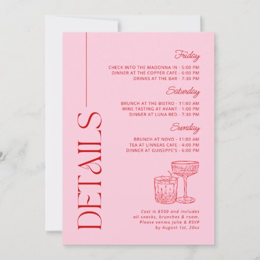 Rood & Roze Meisjes Uitje Kaart (Achterkant)