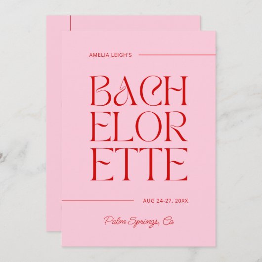 Rood & Roze Meisjes Uitje Kaart (Voorkant / Achterkant)