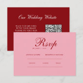 Rood roze Minimalistisch Elegant | RSVP & QR Websi Kaartje (Voorkant / Achterkant)