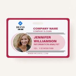 Rood roze minimalistische zakelijke QR werknemer F Badge