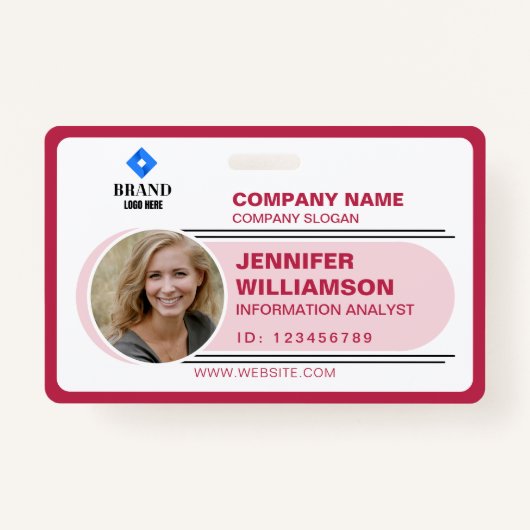 Rood roze minimalistische zakelijke QR werknemer F Badge (Voorkant)