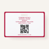 Rood roze minimalistische zakelijke QR werknemer F Badge (Achterkant)