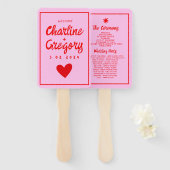 Rood Roze Modern Handschrift Trouwprogramma Handwaaier (Voorkant en achterkant)