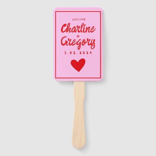 Rood Roze Modern Handschrift Trouwprogramma Handwaaier (Voorkant)