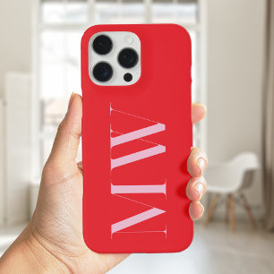 Rood Roze Modern Minimalistisch Initiaal Monogram iPhone 16 Pro Max Hoesje