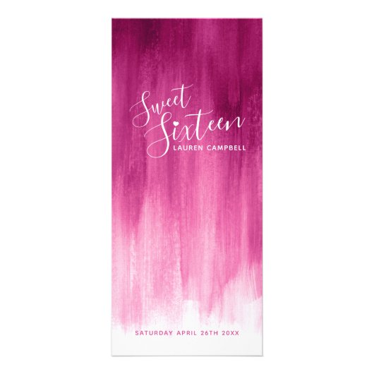 Rood roze, moderne gegradeerde kunst, zoet 16-menu reclamekaart (Voorkant)