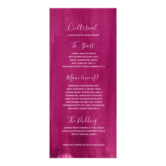 Rood roze, moderne gegradeerde kunst, zoet 16-menu reclamekaart (Achterkant)