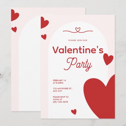 Rood & Roze Moderne Valentijnsdag Feestuitnodiging Kaart (Voorkant / Achterkant)