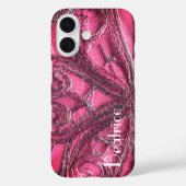 Rood roze monogram bloemen abstracte textielkunst Case-Mate iPhone case (Achterkant)