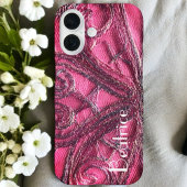 Rood roze monogram bloemen abstracte textielkunst Case-Mate iPhone case