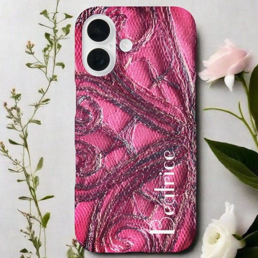 Rood roze monogram bloemen abstracte textielkunst Case-Mate iPhone case