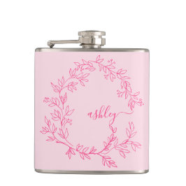 Rood Roze Monogram Meisjes Afscheidsfeestje Heupfles