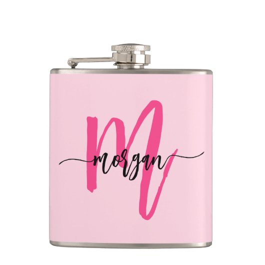 Rood Roze Monogram Meisjes Bachelorette-feestje Heupfles (Voorkant)