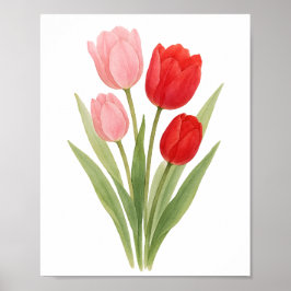 Rood Roze Mooie Tulpen Schilderij Bloemen Wall Art Poster