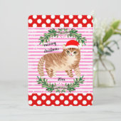 Rood roze neopschilfers Kat kerst Kaart (Staand voorkant)